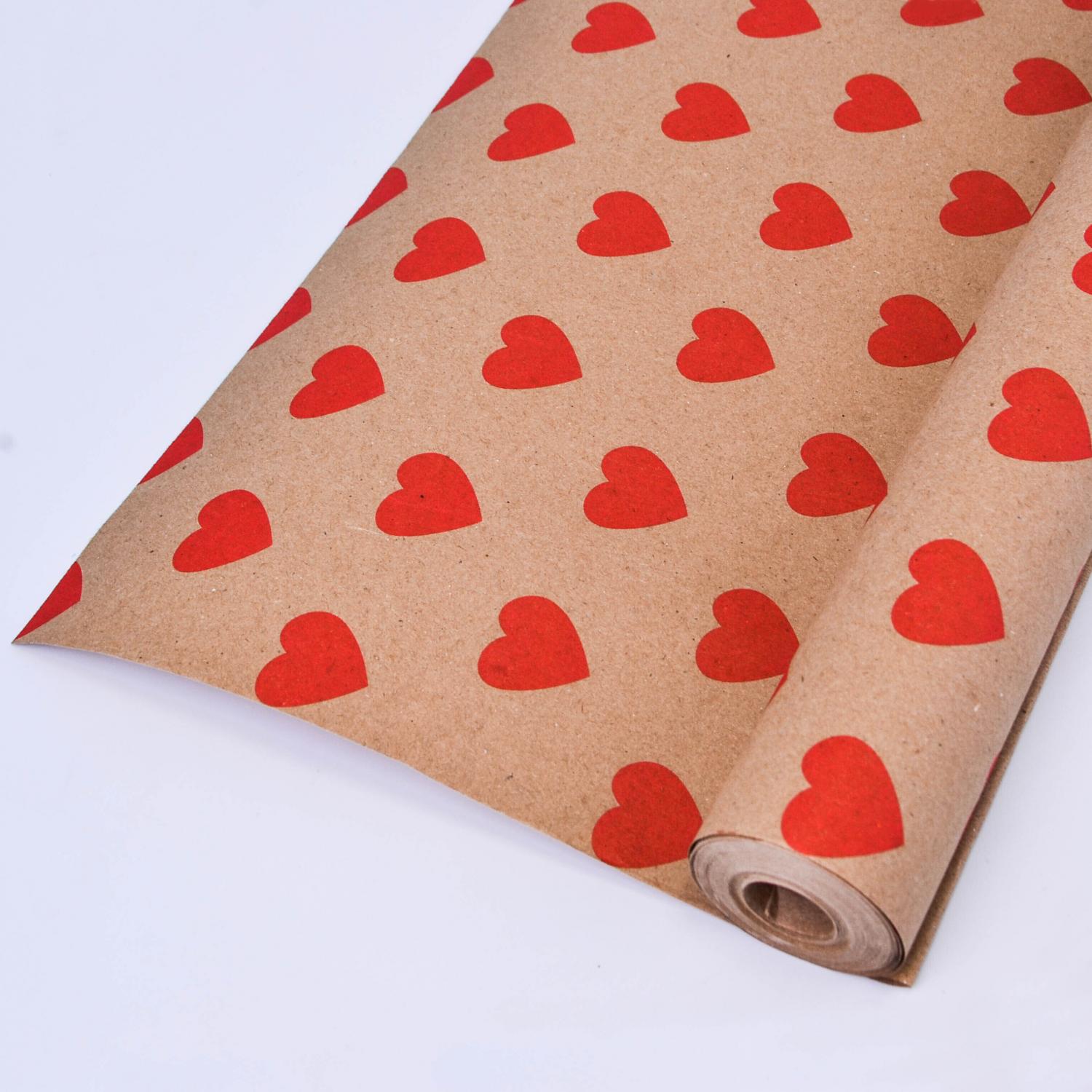 Крафт бумага с рисунком "Красные сердечки", 70см*10м