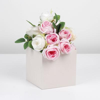 Коробка для цветов с PVC крышкой, бежевая 12 х 12 х 12 см