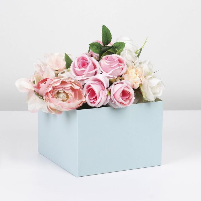 Коробка для цветов с PVC крышкой, мятная, 17 х 17 х 12 см
