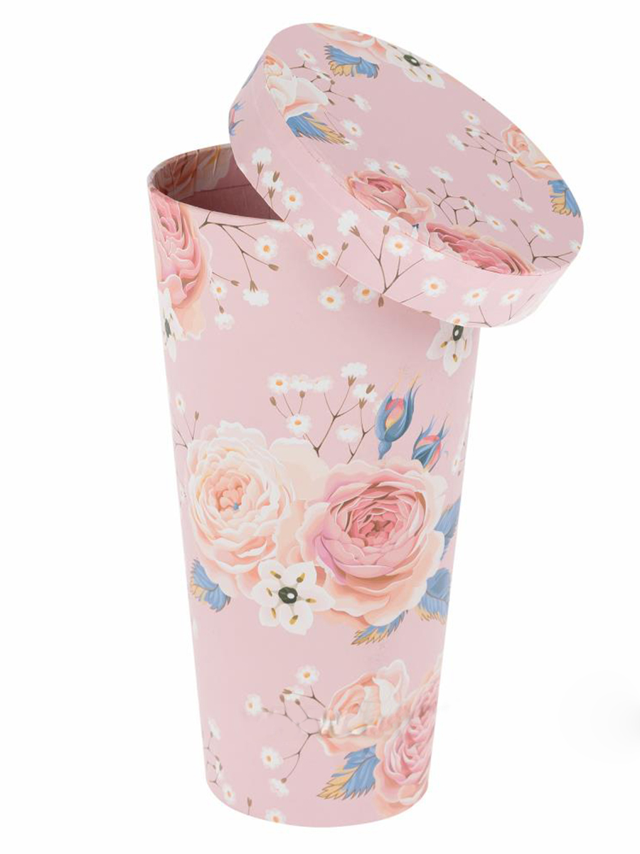Коробка "Цветочная туба" с крышкой, розовая