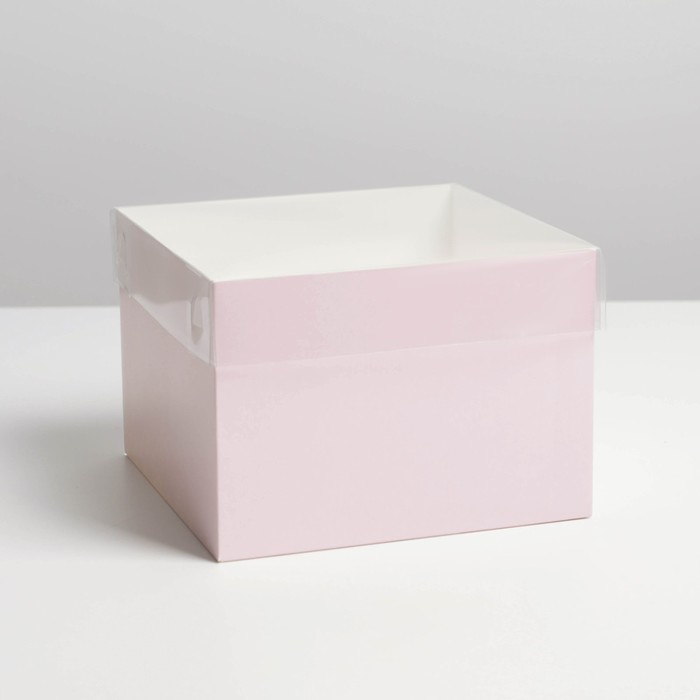Коробка для цветов с PVC крышкой, розовая 17 х 17 х 12 см