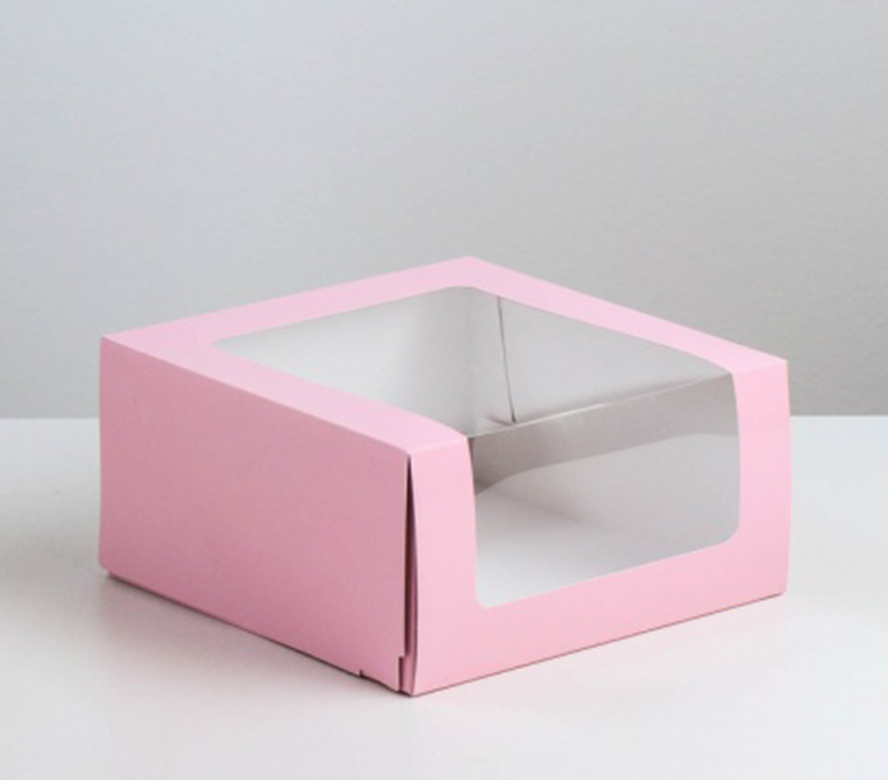 Кондитерская упаковка с окном, розовый 23,5х23,5х11,5 см