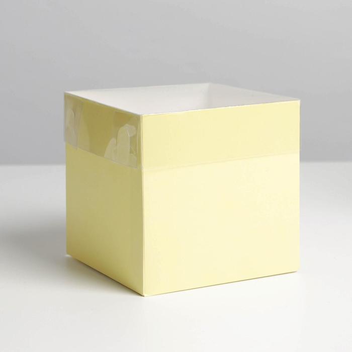 Коробка для цветов с PVC крышкой, желтая 17 х 17 х 12 см