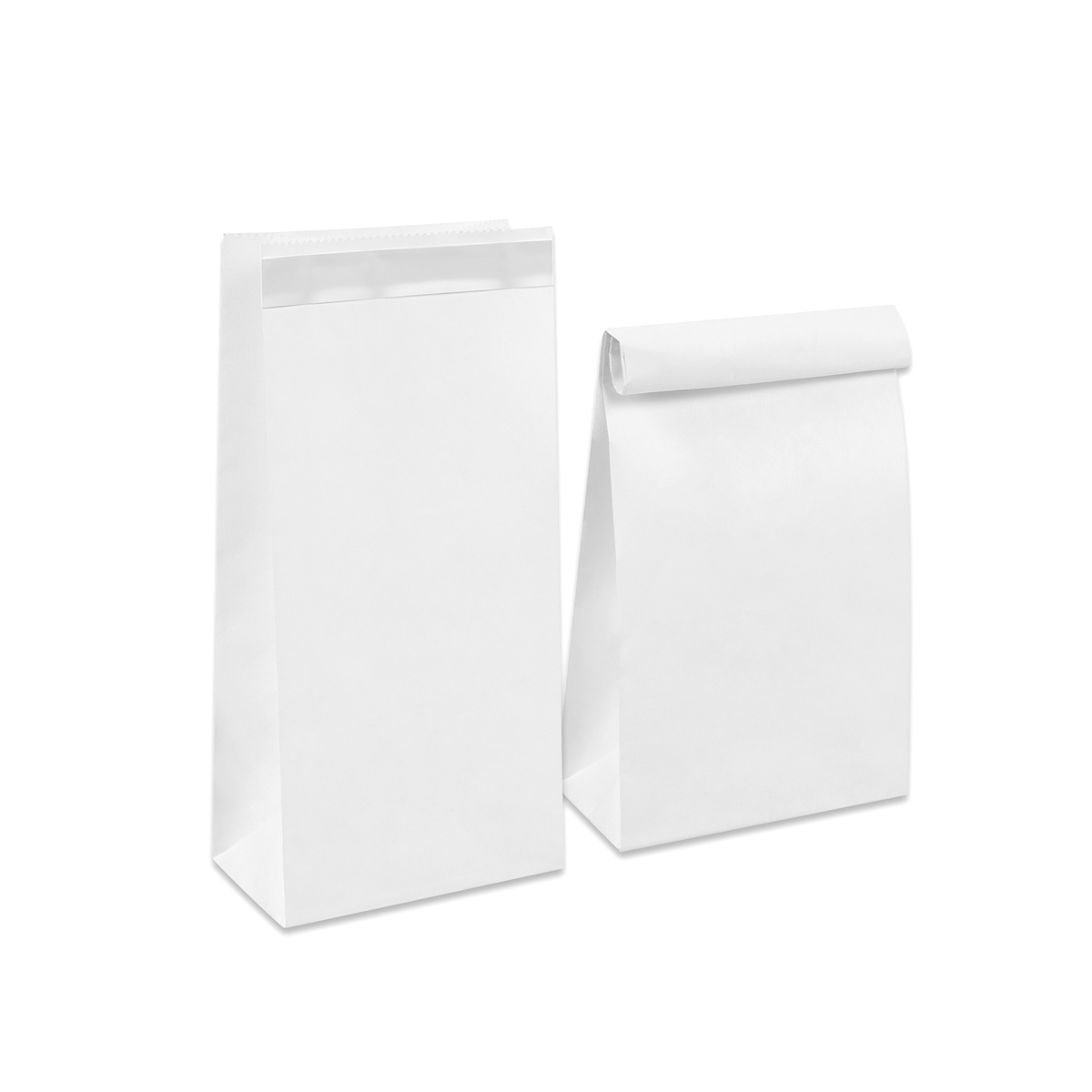 Бумажный пакет заклеивающийся с прямоугольным дном 80*50*170 мм 65 г/м2 белый