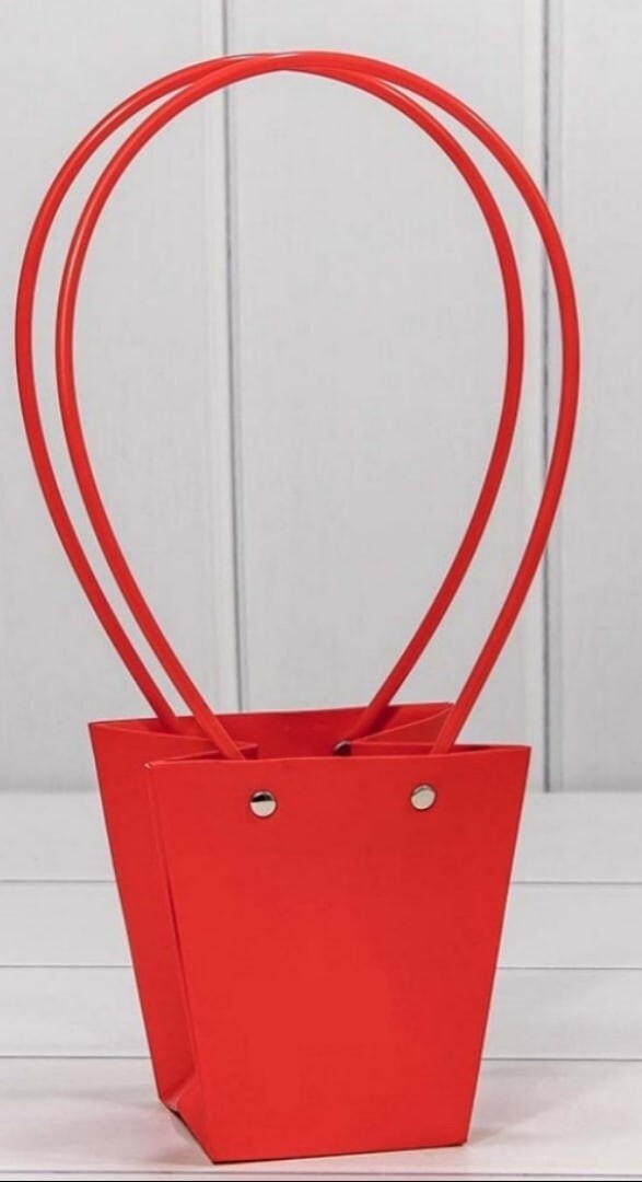 Пакет-сумка картон с ручками для цветов и подарков, 3 шт в комплекте, (красный)
