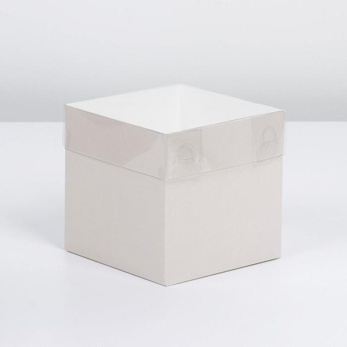 Коробка для цветов с PVC крышкой, бежевая 12 х 12 х 12 см