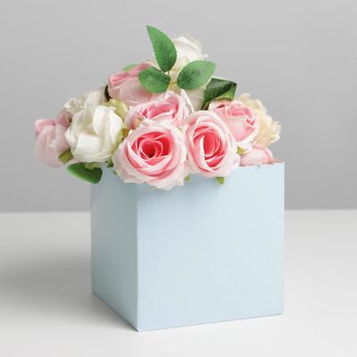 Коробка для цветов с PVC крышкой, голубая, 12 х 12 х 12 см