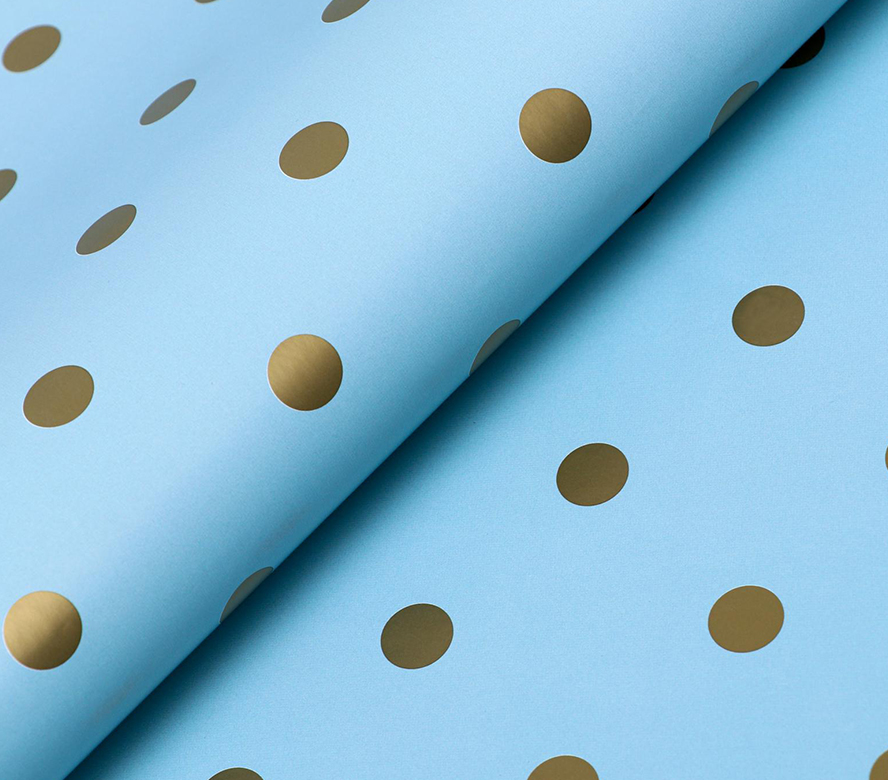 Бумага упаковочная глянцевая "Горох", голубой, 70 х 100 см, 2 листа