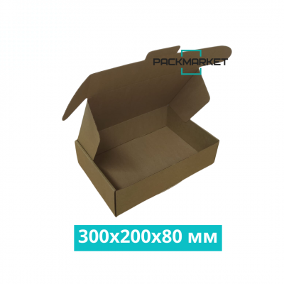 Самосборная коробка 300х200х80 мм Бурая 
