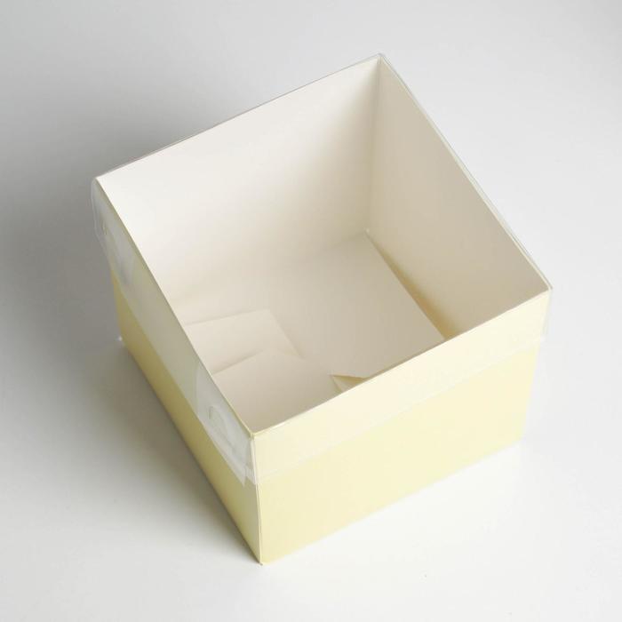 Коробка для цветов с PVC крышкой, желтая 17 х 17 х 12 см