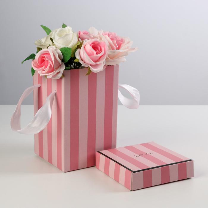 Коробка складная в розовую полоску, 10 х 18 см