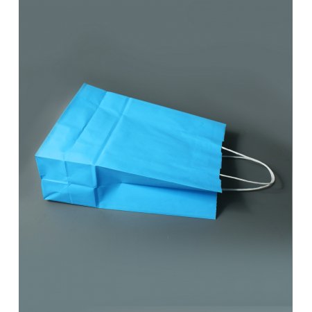 Крафт пакет с кручеными ручками, 220*130*320мм (голубой)