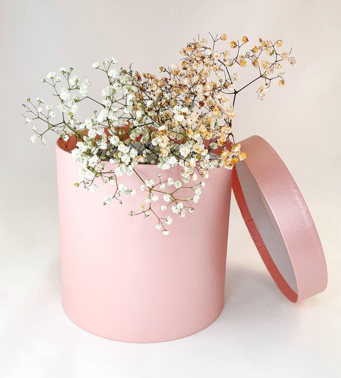 Коробка для цветов круглая 18 х 18 см, цвет розовый перламутровый