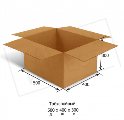Картонная коробка четырёхклапанная 500х400х300 мм