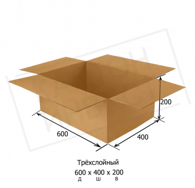 Картонная коробка четырёхклапанная 600х400х200 мм Т22 Бур