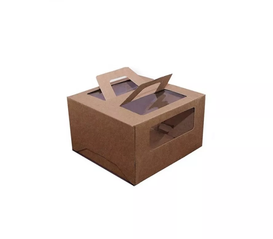 Коробка для торта с ручками КРАФТ 24x24x20 см