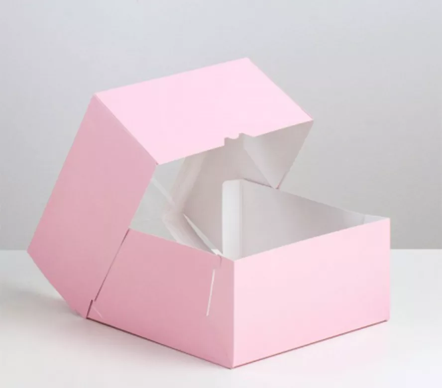 Кондитерская упаковка с окном, розовый 23,5*23,5*11,5 см